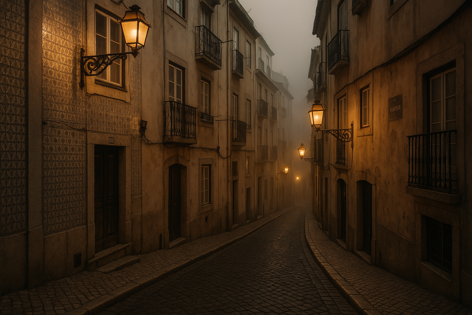 Plate · A street in Alfama at dusk · to commission